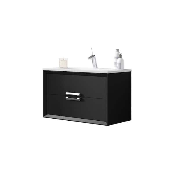 LUCENA BATH Decor Tirador 24in. W x 18in. D Bath Vanity in Black w/ Ceramic Integrated Vanity Top in White with White Basin and Sink