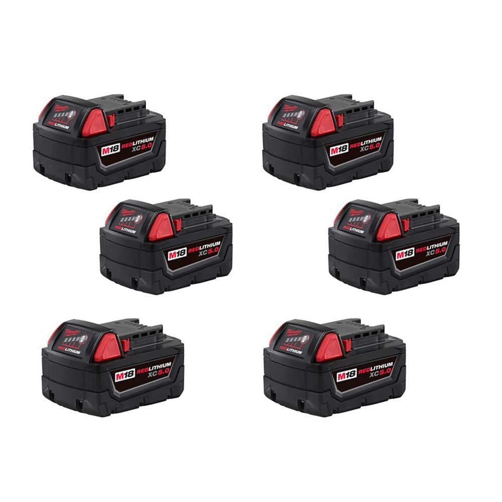 Milwaukee M18 18V Lithium-Ion XC Extended Capacity Battery Pack 5.0Ah (6-Pack) -  48-11-1852X6