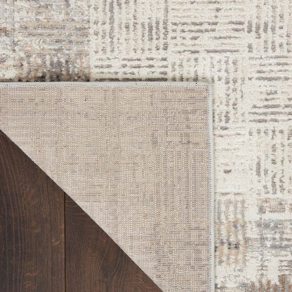 Ivory Grey Rectangular Synthetic Area Rug 5' x 7'