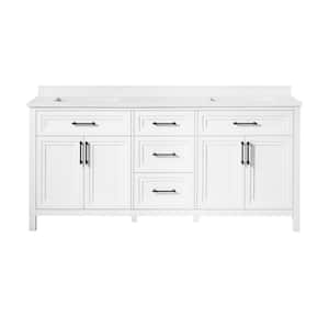 Mayfield 72 in. W x 22 in. D x 34 in. H Double Sink Bath Vanity in White with White Engineered Stone Top