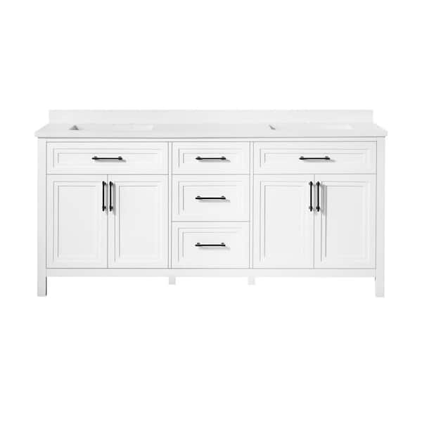 Mayfield 72 in. Double Sink White Bath Vanity with White Engineered Stone Top (Assembled)