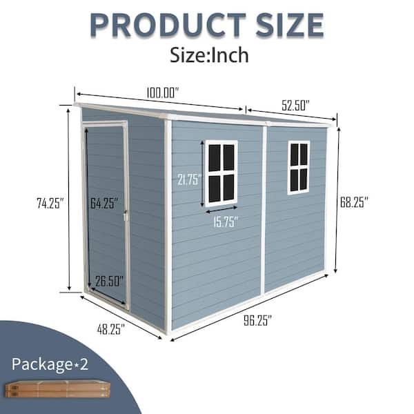 Grey 4 ft. W x 8 ft. D Resin Outdoor Storage Shed with 2 Windows