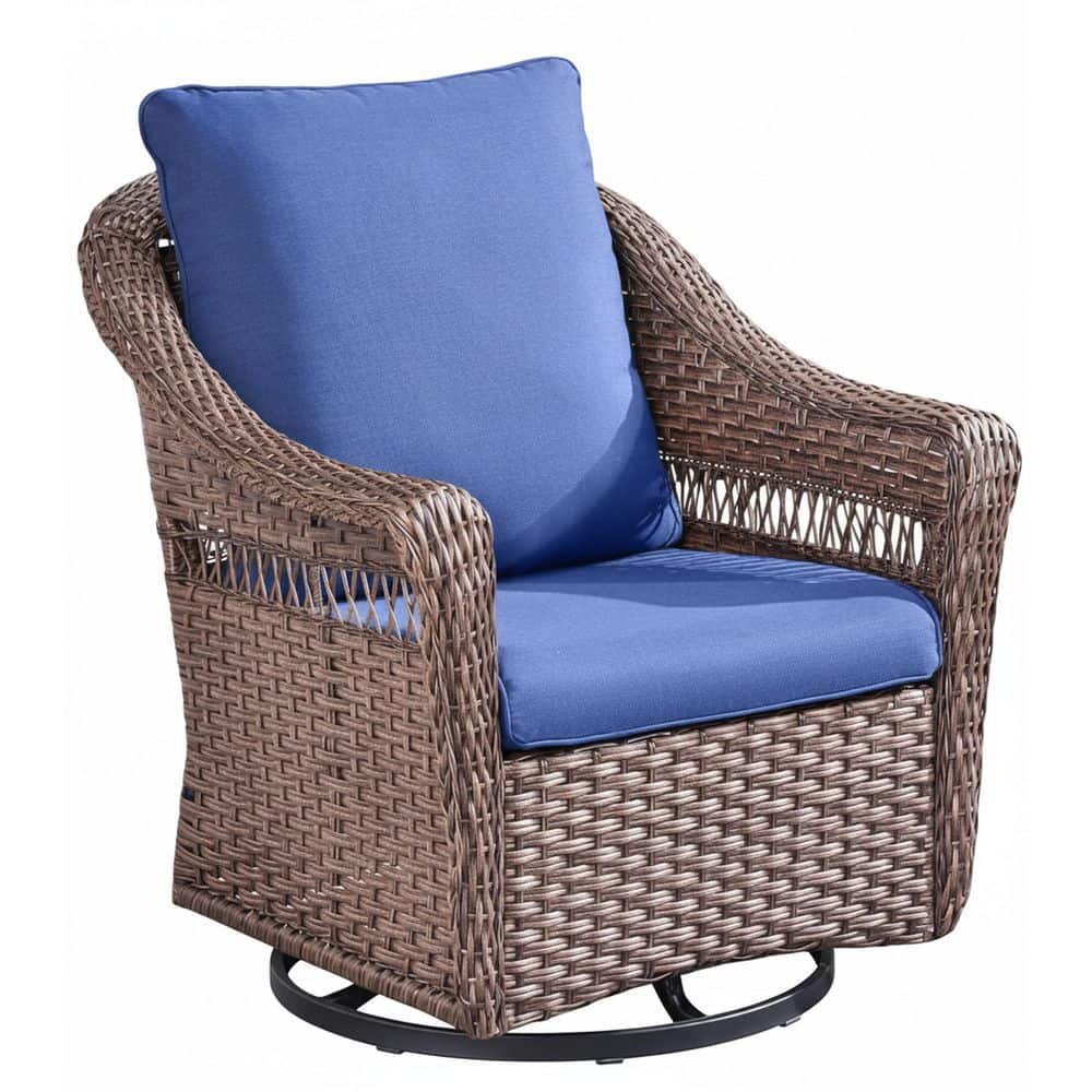 Brown PE Wicker Swivel Base Recliner with Deep Blue 360-Degree Swivel and Weather-Resistant Cushions price history on PriceWatchPro
