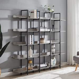 70.87 in. 5 Tier Vintage Industrial Bookcase Bookshelf with Open Shelf and Metal Frame for Home Office, Gray