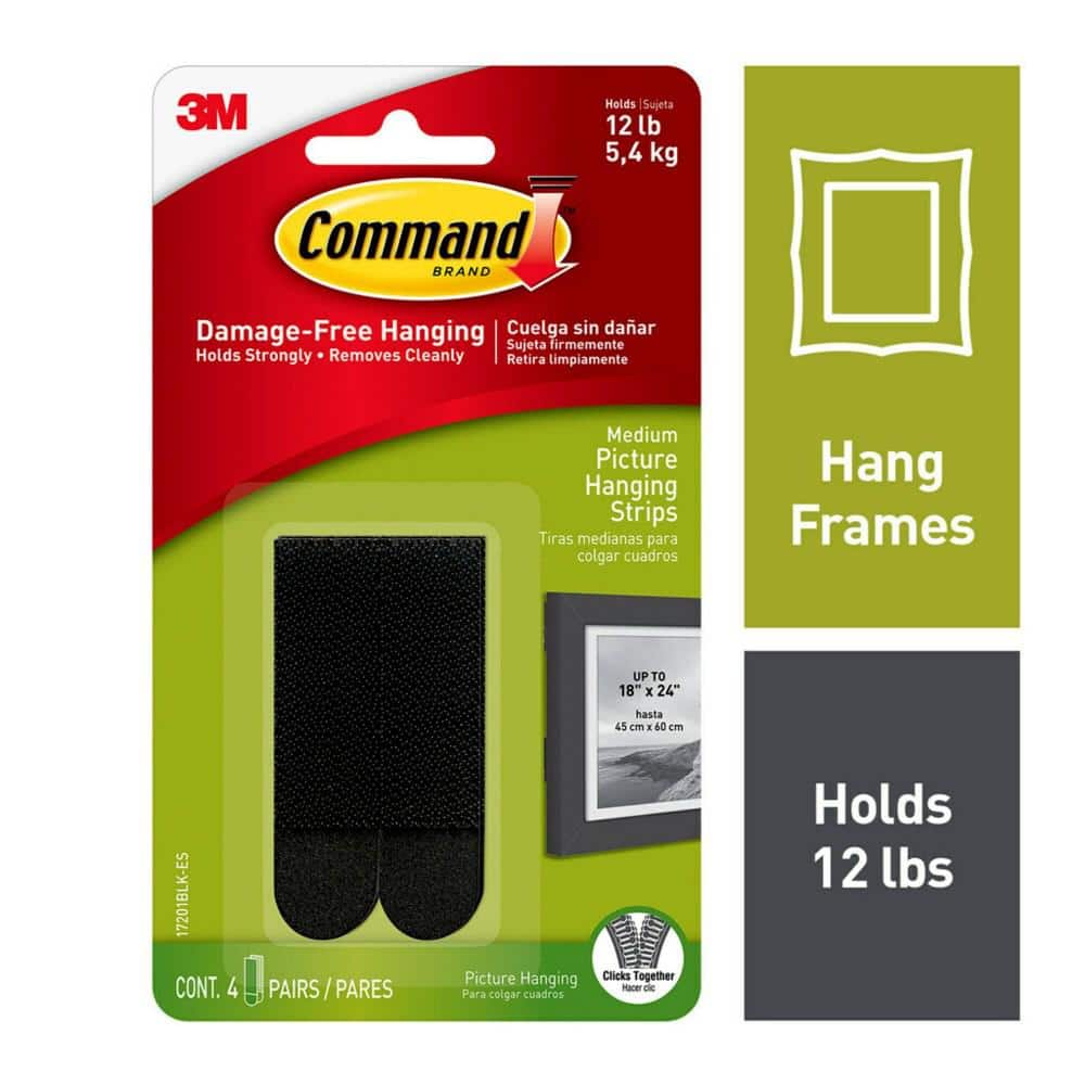 Command 3 lbs. Medium Black Plastic Picture Hanging Strips (4 Pairs of  Strips) 17201BLK - The Home Depot