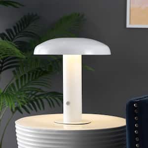 Suillius 11 in. Contemporary Bohemian Rechargeable/Cordless Iron Integrated LED Mushroom Table Lamp, White