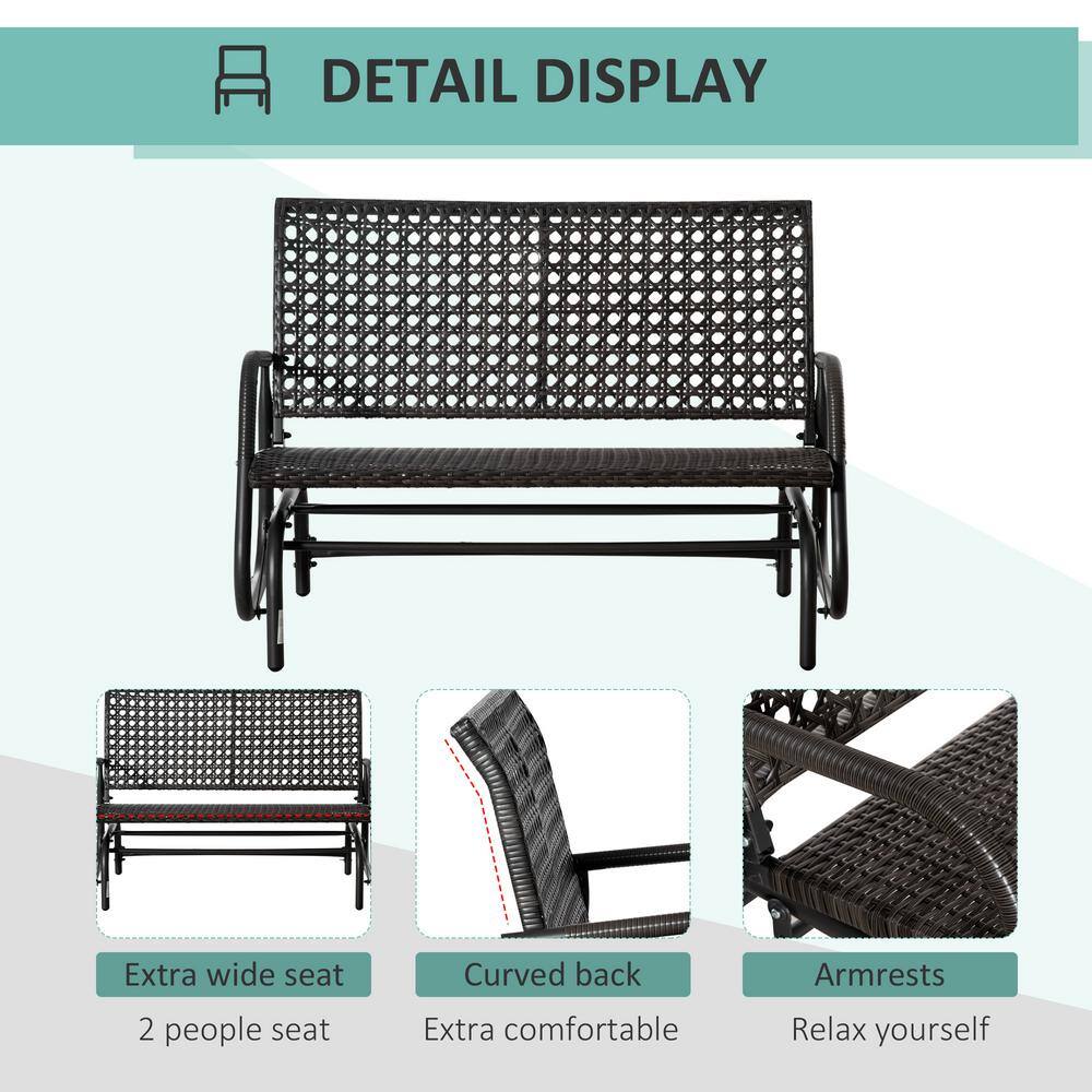 Dark Gray Steel Frame Wicker Outdoor Glider Bench