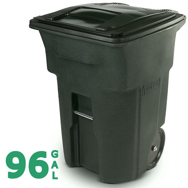 Toter 96 Gallon Greenstone Outdoor Trash Can/Garbage Can with Quiet Wheels and Attached Lid