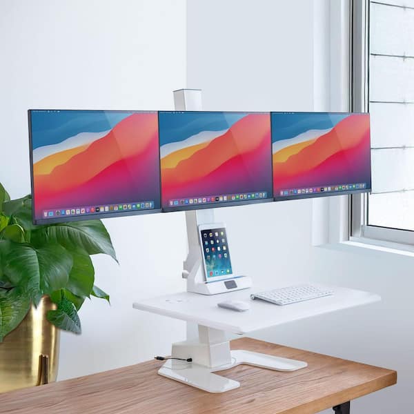 64.3 in. Electric Standing Desk Converter for 3 Monitors-White