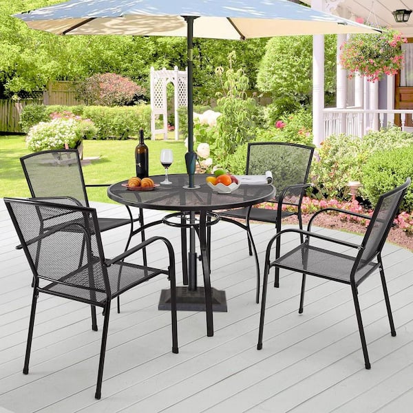 Metal Outdoor Patio Chairs, Stackable Outside Dining Chairs with Armrests, Set of 4