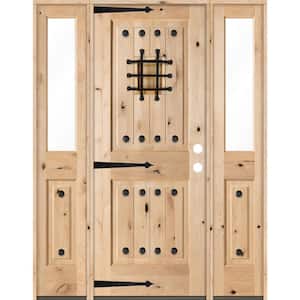 58 in. x 80 in. Mediterranean Alder Sq-Top Clear Low-E Unfinished Wood Left-Hand Prehung Front Door with Half Sidelites