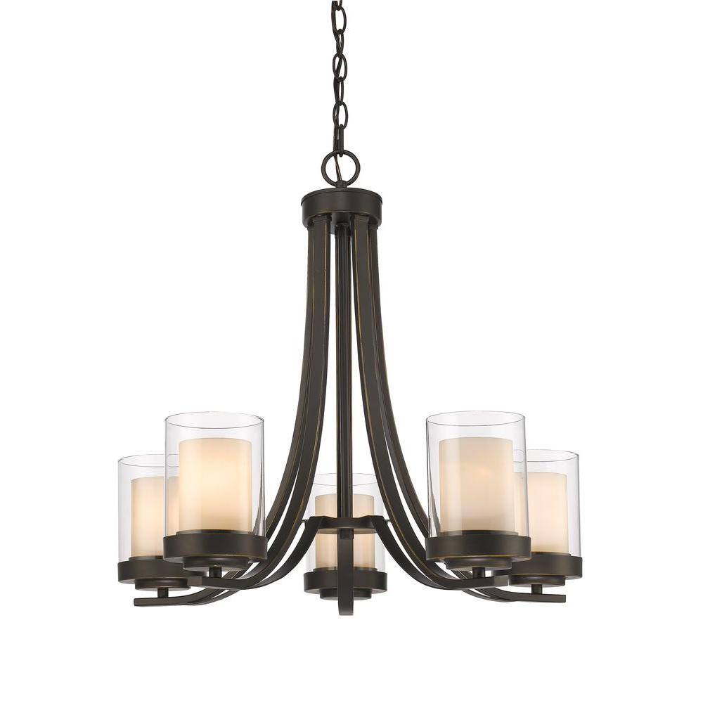 Willow Olde Bronze 5-Light Chandelier with Matte Opal & Clear Glass
