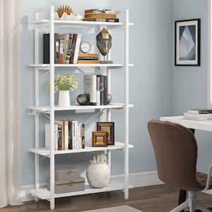 Earlimart 62.9 in. White Engineered Wood 5-Shelf Standard Etagere Bookcase Bookshelf