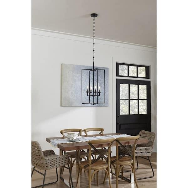 Progress Lighting Kellwyn 4-Light Matte Black Clear Glass Transitional Foyer Chandelier Light