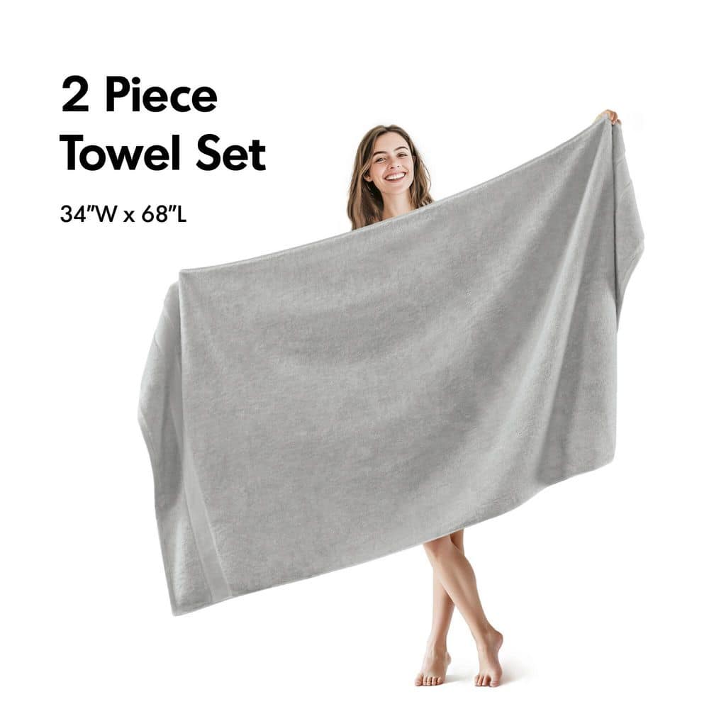 Luxurious Silver 800GSM Cotton Bath Sheet Set, 2 Pieces
