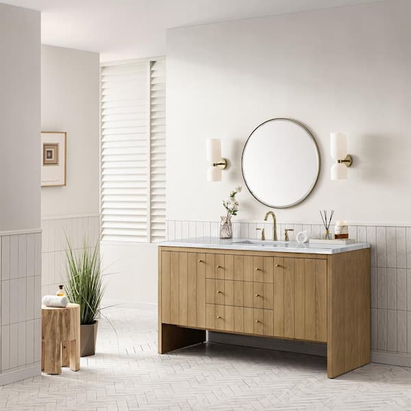 Hudson 60.0 in. W x 23.5 in. D x 34.2 in. H Bathroom Vanity in Light Natural Oak with Carrara Marble Marble Top