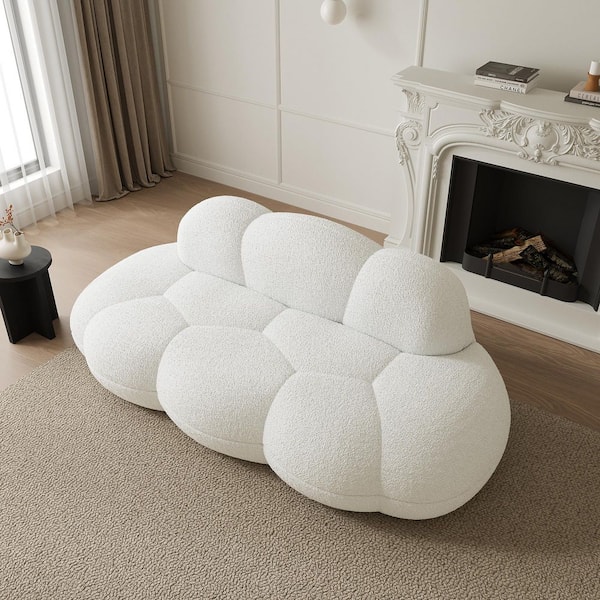 63 in. Armless Lamb Fleece Velvet Modular Cloud-Shaped Sectional Sofa Couch with Full Assembled in White