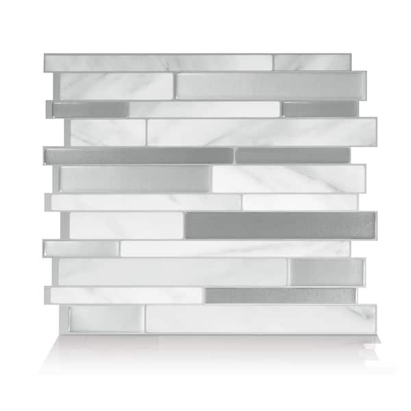 smart tiles Milano Carrera Grey 11.55 in. W x 9.65 in. H Peel and Stick Self-Adhesive Decorative Mosaic Wall Tile Backsplash