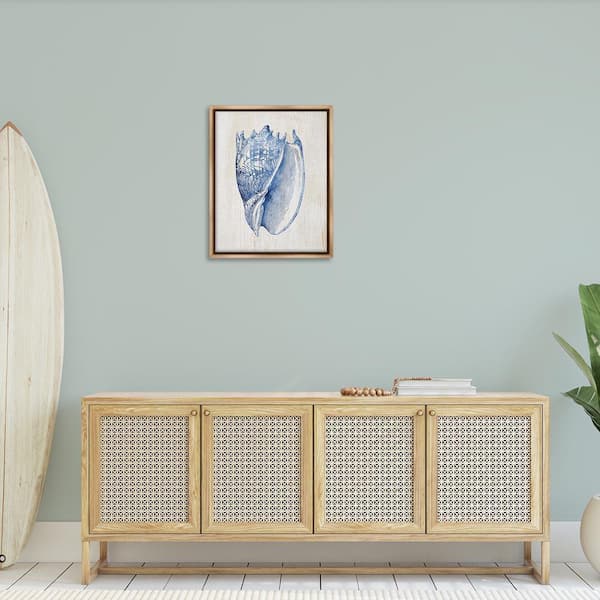 Nautical Soft Blue Conch by Susan Arnot Brown Floater Frame Animal Graphic Art Print 31 in. x 25 in.