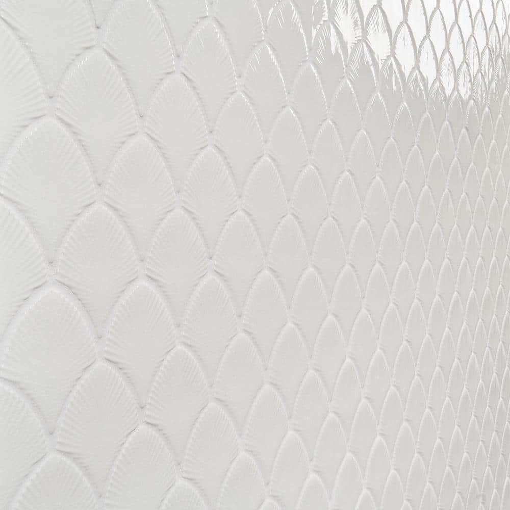 Blanco White Glossy Glass Fishscale Mosaic Wall Tile Sheet