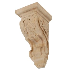 6-3/4 in. x 3-3/8 in. x 3-3/4 in. Unfinished X-Small Hand Carved North American Solid Alder Acanthus Leaf Wood Corbel