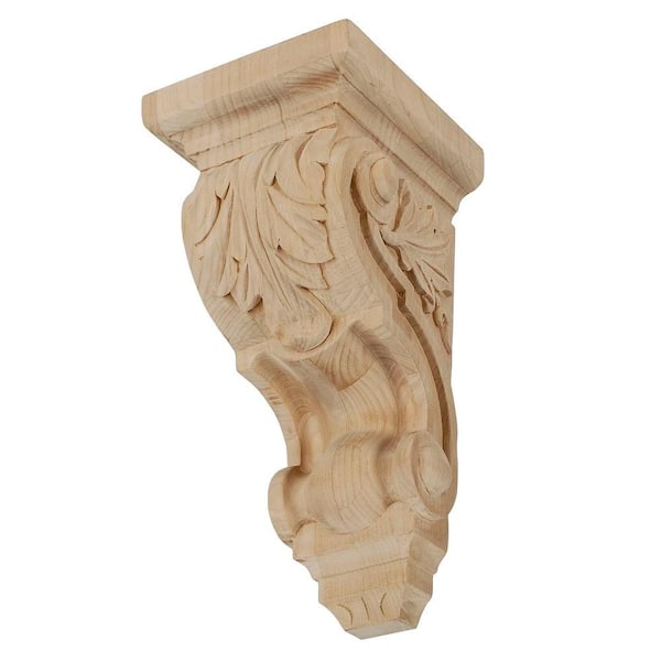 American Pro Decor 6-3/4 in. x 3-3/8 in. x 3-3/4 in. Unfinished X-Small Hand Carved North American Solid Alder Acanthus Leaf Wood Corbel