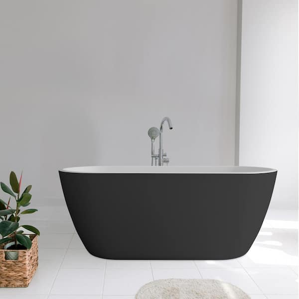 Mokleba 58.5 in. Acrylic Freestanding Bathtub Flatbottom Soaking SPA Tub Bathtub with Polished Chrome Drain in Matte Gray