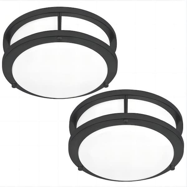 Hukoro Hanz 10 in. Matte Black Selectable LED 2700K, 3000K, 3500K, 4000K, 5000K Flush Mount Ceiling Light (2-Pack)