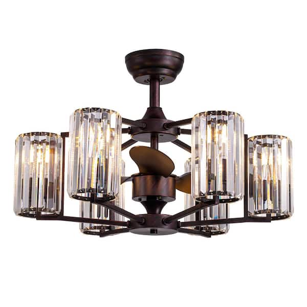 FANNEHONNE 27 in. Indoor Bronze Farmhouse Ceiling Fan with Light, Semi Flush Mount Crystal Chandelier Ceiling Fan for Living Room