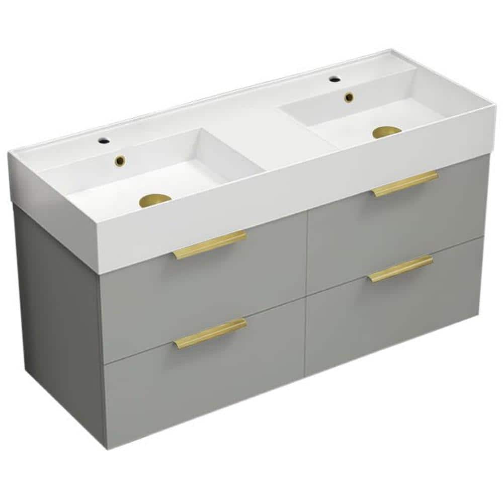 Derin 47.64 in. W x 18.11 in. D x 25.2 H Double Sinks Wall Mounted Bathroom Vanity in Grey mist with White Ceramic Top price history on PriceWatchPro