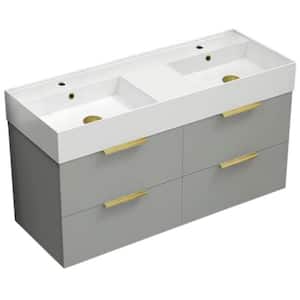 Derin 47.64 in. W x 18.11 in. D x 25.2 H Double Sinks Wall Mounted Bathroom Vanity in Grey mist with White Ceramic Top