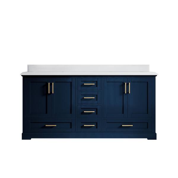 Willow Collections Boston 72 in. W x 22 in. D x 36 in. H Double Sink Bath Vanity in Navy Blue with 1.5" White Quartz Top