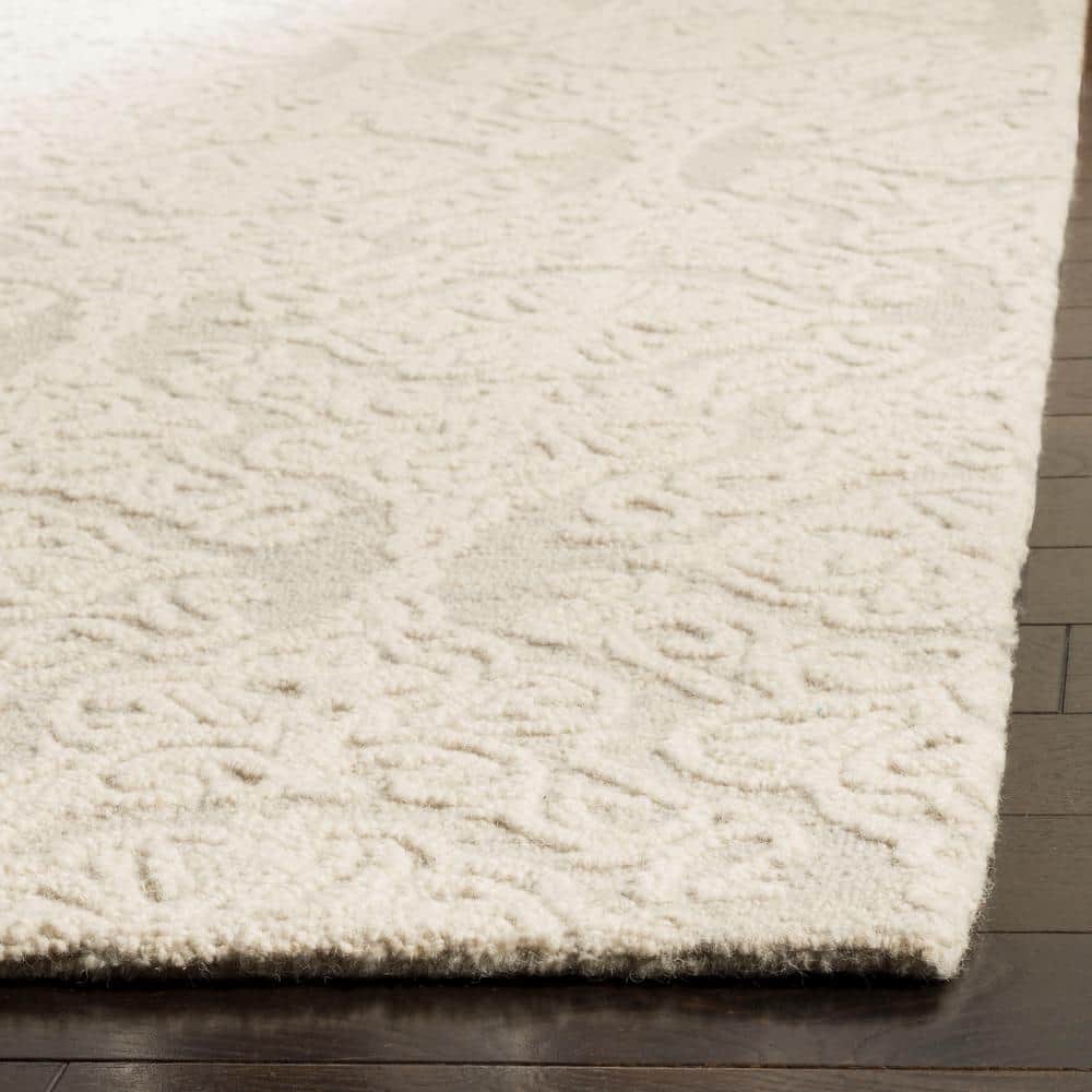 Ivory Floral Hand-Tufted Wool Area Rug 9' x 12'