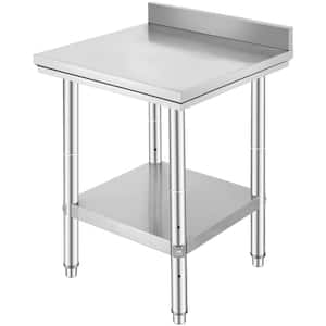 24 x 24 x 35 in. Stainless Steel Work Table, Heavy-Duty Kitchen Prep Table with Adjustable Height for Restaurant