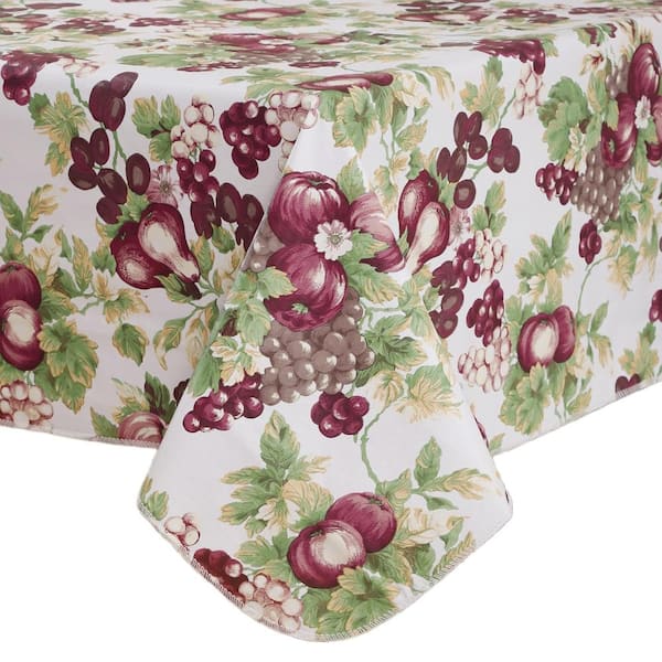 54 x 54 Inch Square Vinyl Tablecloth with Flannel Backing, Waterproof Wipe Clean Table Cover, Fruits