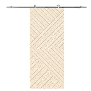 Chevron Arrow 30 in. x 80 in. Fully Assembled Beige Stained MDF Modern Sliding Barn Door with Hardware Kit