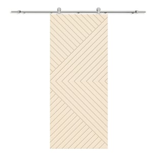 Chevron Arrow 34 in. x 80 in. Fully Assembled Beige Stained MDF Modern Sliding Barn Door with Hardware Kit