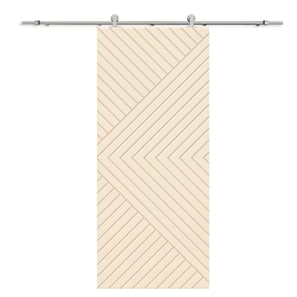CALHOME Chevron Arrow 32 in. x 84 in. Fully Assembled Beige Stained MDF Modern Sliding Barn Door with Hardware Kit