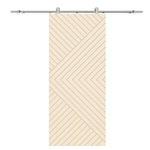 Chevron Arrow 30 in. x 96 in. Fully Assembled Beige Stained MDF Modern Sliding Barn Door with Hardware Kit