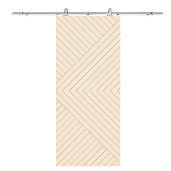 CALHOME Chevron Arrow 34 in. x 96 in. Fully Assembled Beige Stained MDF Modern Sliding Barn Door with Hardware Kit