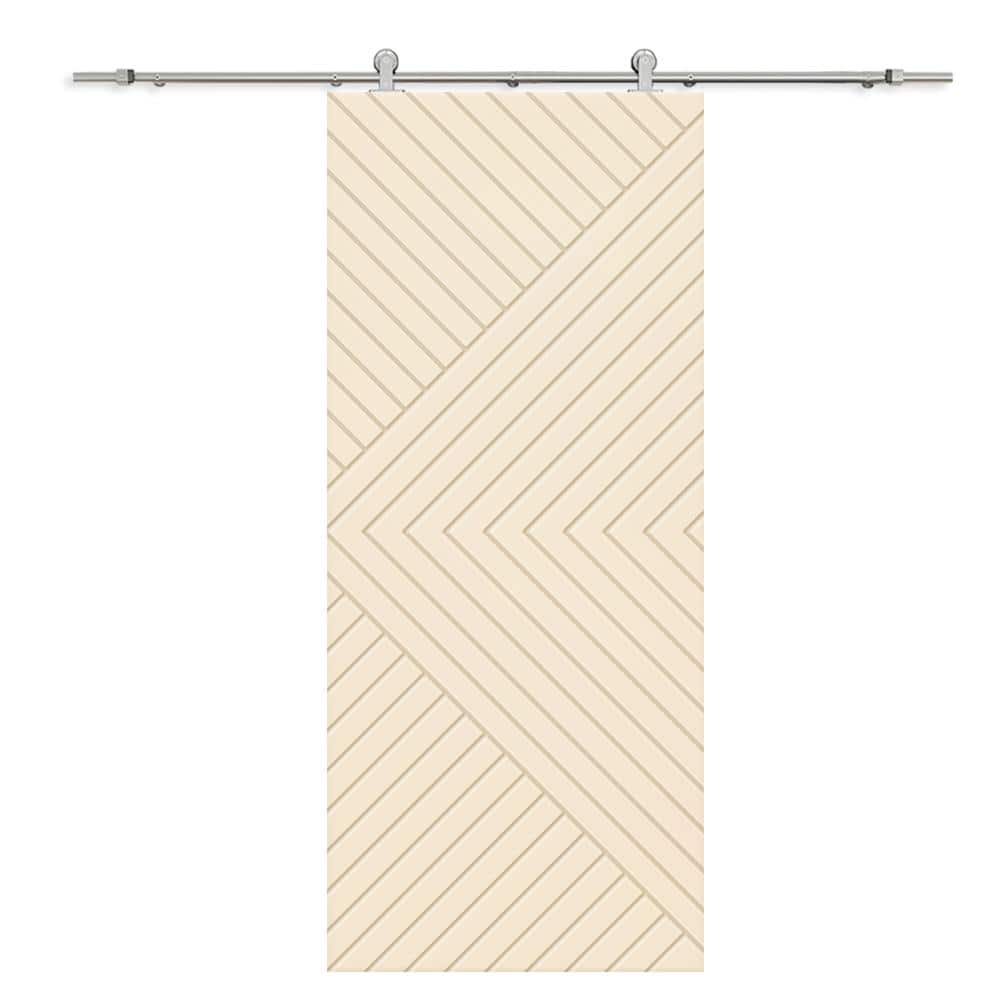 Chevron Pattern Light Brown MDF Barn Door Kit with Stainless Steel Hardware