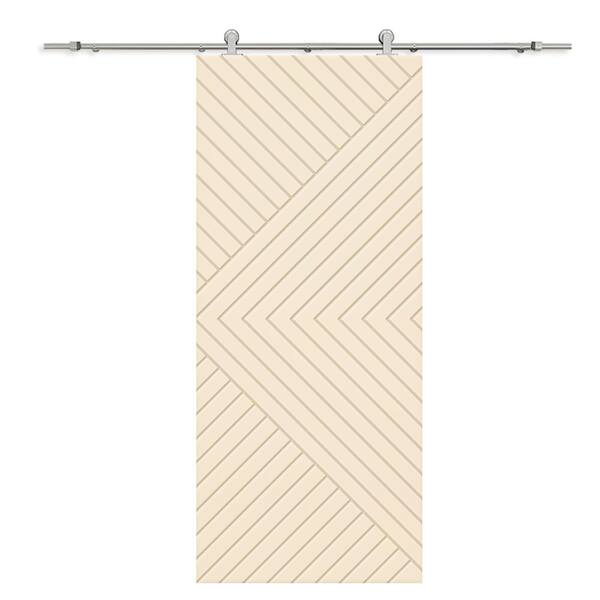 CALHOME Chevron Arrow 42 in. x 84 in. Fully Assembled Beige Painted MDF Modern Sliding Barn Door with Hardware Kit