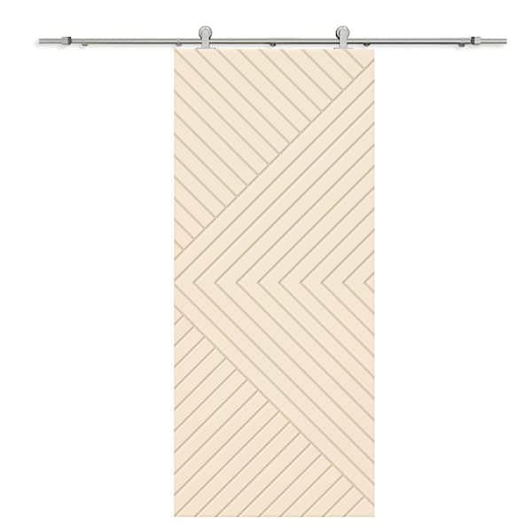CALHOME Chevron Arrow 44 in. x 96 in. Fully Assembled Beige Painted MDF Modern Sliding Barn Door with Hardware Kit