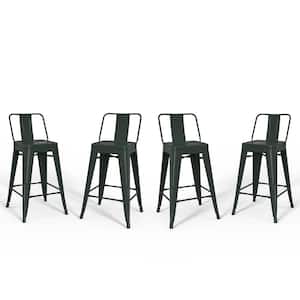 Rayne 17 in. Deep Sage Green Low Back 24 in. Metal Counter Height Stool (Set of 4)