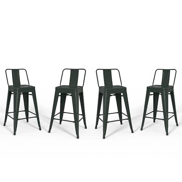 Simpli Home Rayne 17 in. Deep Sage Green Low Back 24 in. Metal Counter Height Stool (Set of 4)