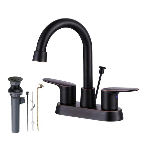 ARCORA 4 in. Centerset Double Handle High Arc Bathroom Faucet with Drain Kit in Oil Rubbed Bronze
