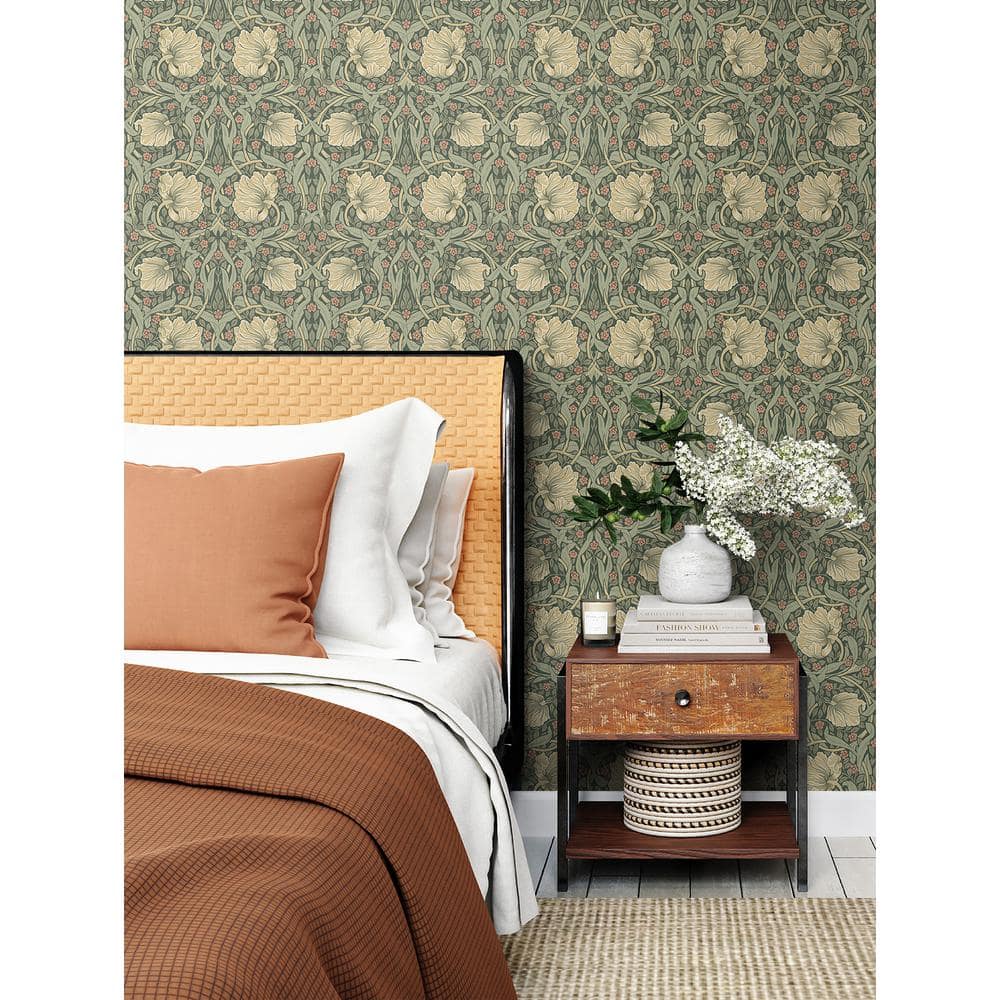 Gardenia & Sage Floral Peel and Stick Vinyl Wallpaper