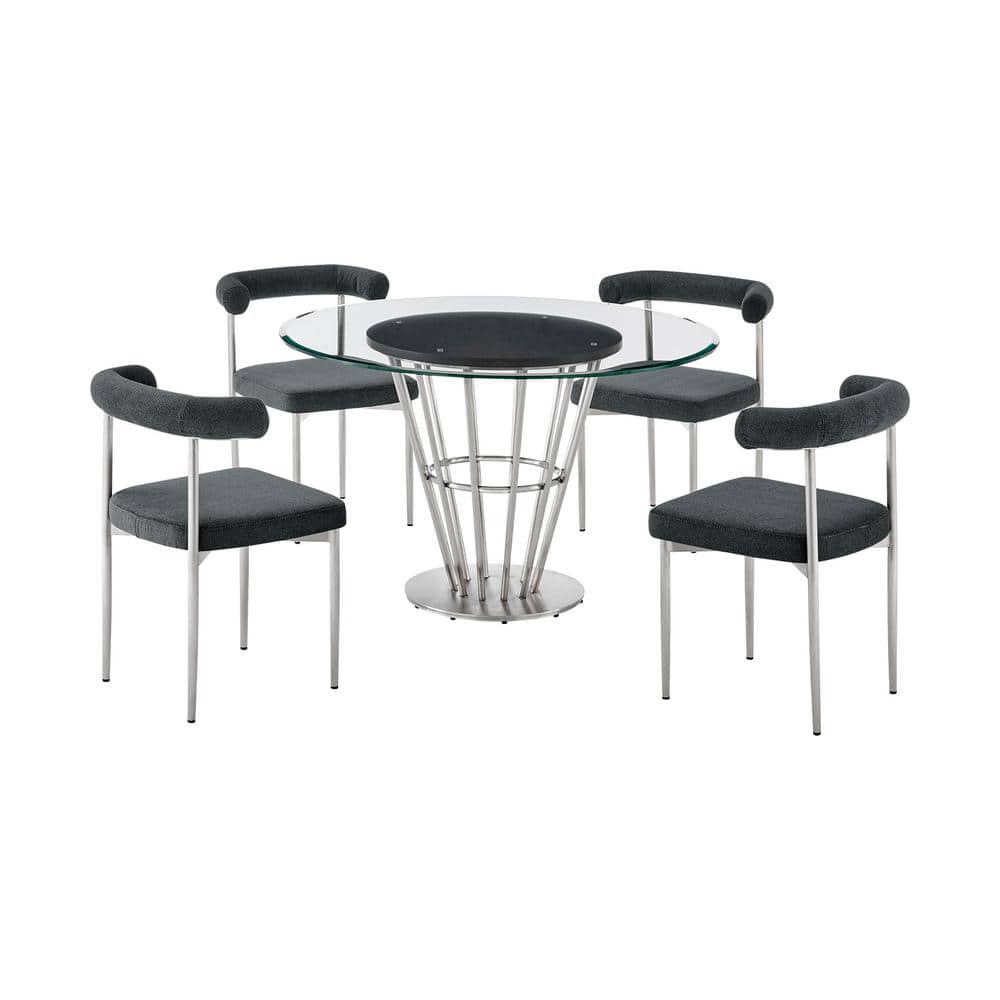 Veronica and Shannon 5-Piece Charcoal and Glass Top Dining Set Seats 4