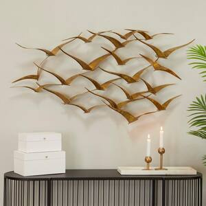 Metal Gold Foiled Flying Flock Of Bird Wall Decor