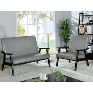 Lometa 46.8 in. Gray Faux Leather 2 Seater Loveseat with Wood Frame